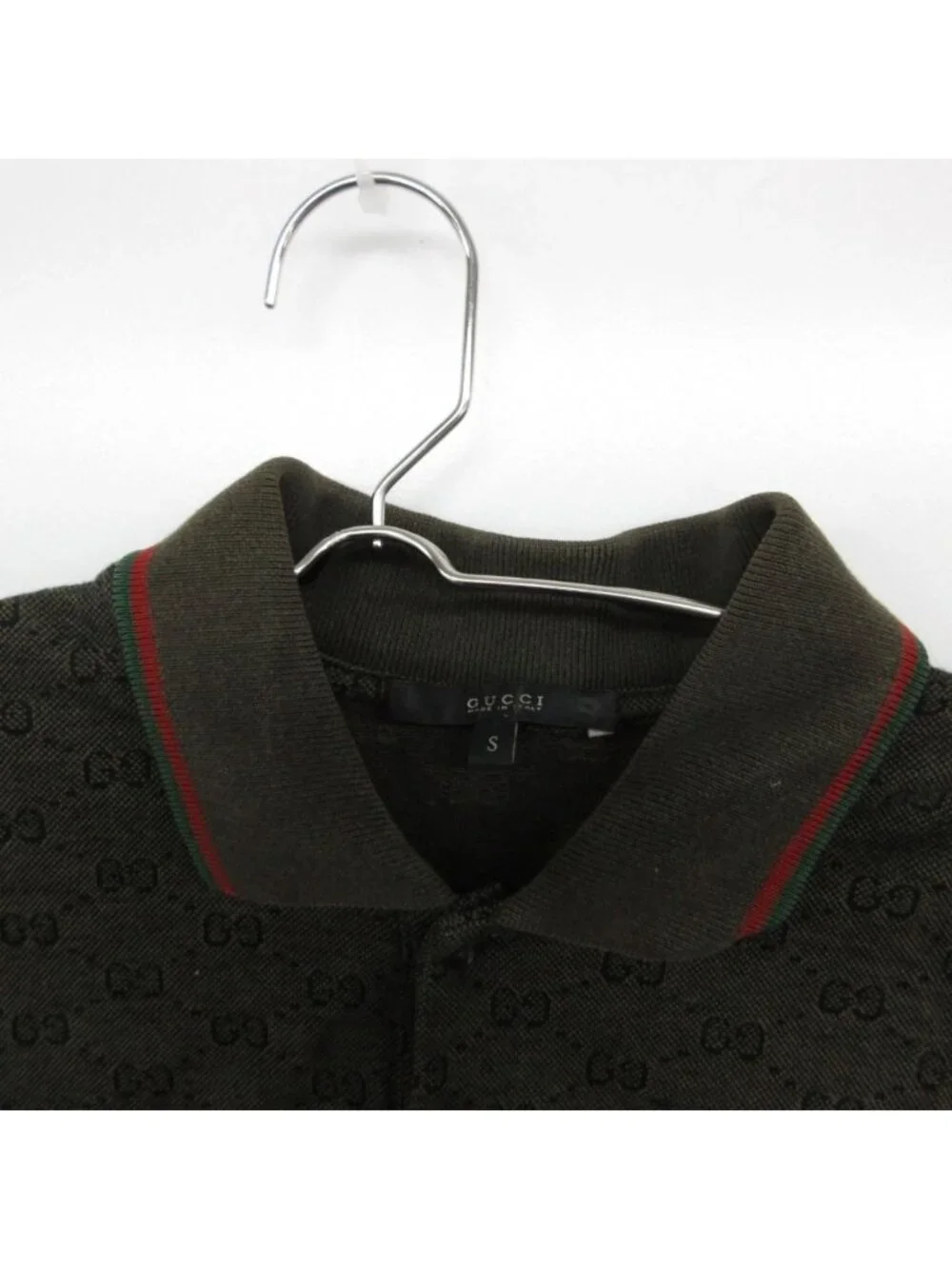 Gucci Polo Shirt Short Sleeve GG Logo Jacquard Line Kanoko Top Khaki